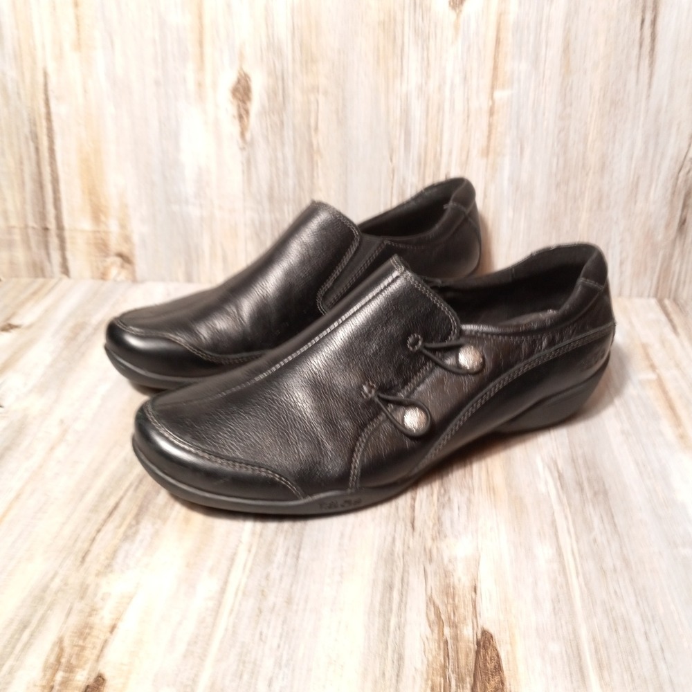 Taos Encore Black Leather Slip On Loafers Button Detail Shoes ENC-12750 Wms 10